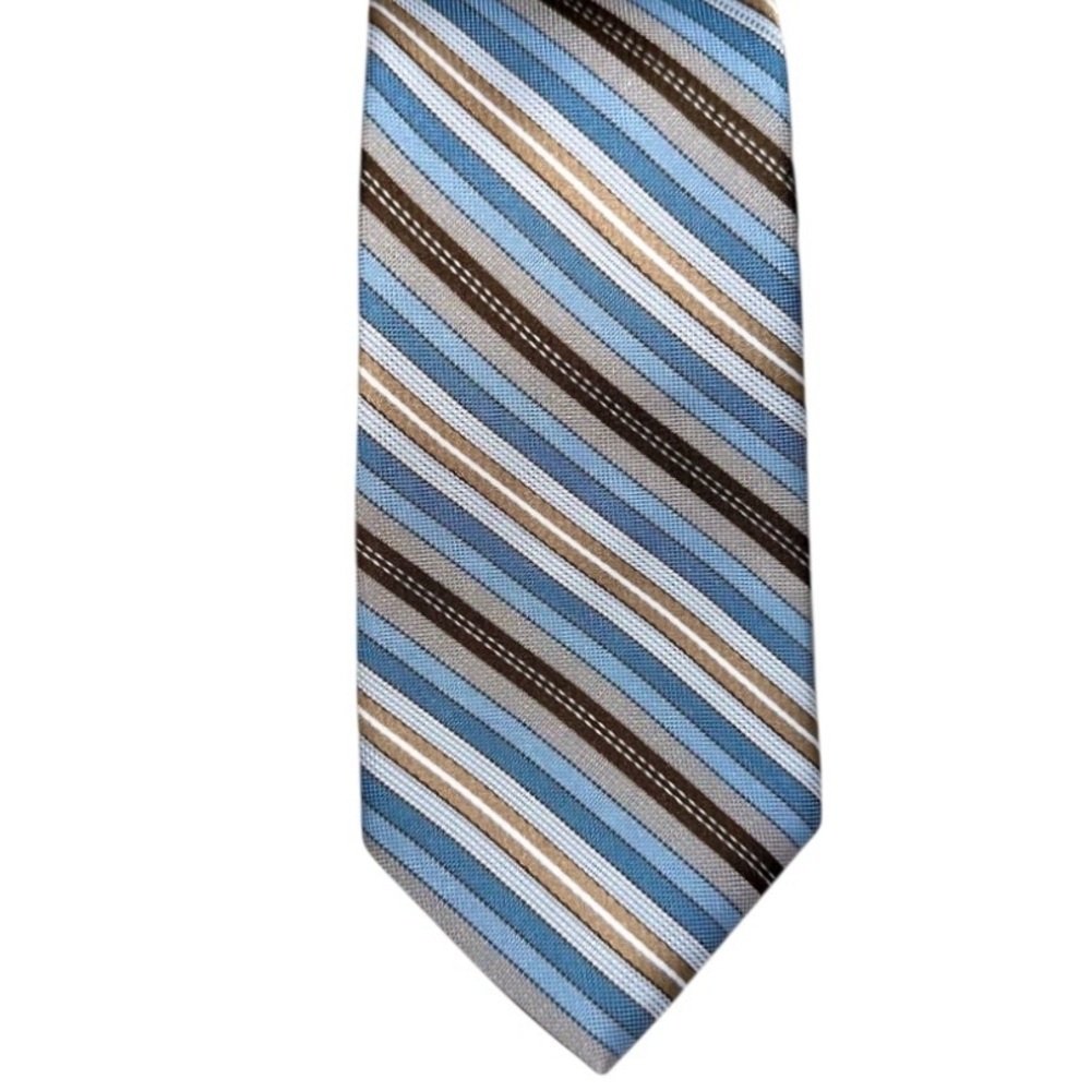 Vtg 60s SEARS Tie The Men’s Store Blue & Brown Striped Polyester MCM 57x3” USA